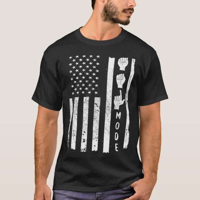 American Sign Language ASL USA Flag T Shirt (Framsida)