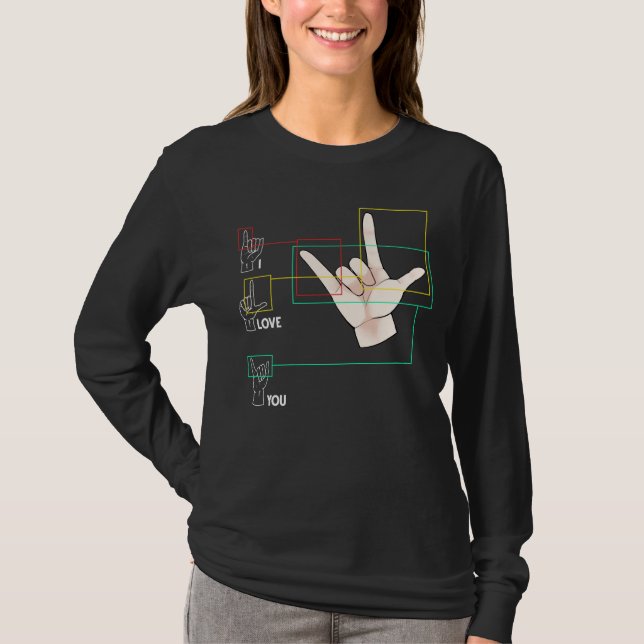 American Sign Language Hand Sign ASL I Kärlek You T Shirt (Framsida)
