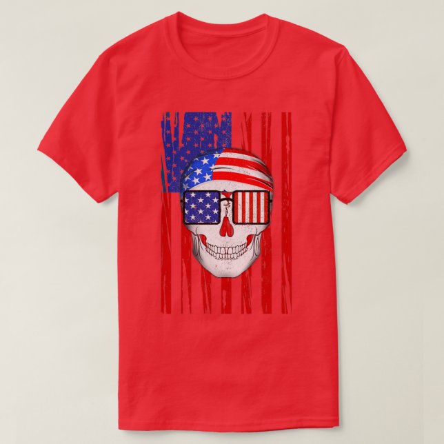 American Skull Flagga Patriotic T Shirt (Design framsida)