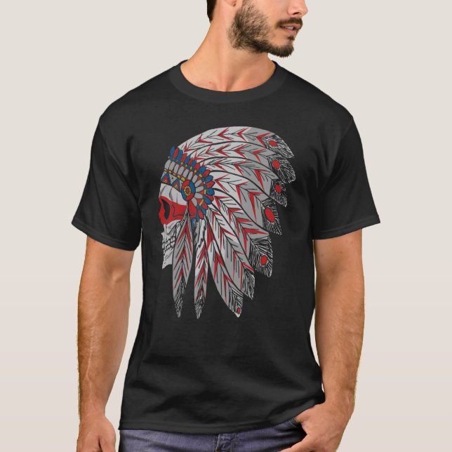 American Skull Native Indian Eagle Chief 1 T Shirt (Framsida)