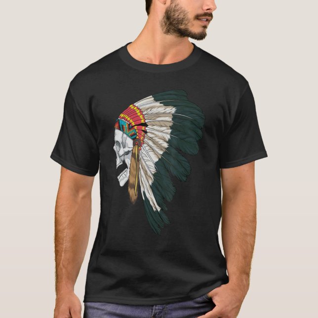 American Skull Native Indian Eagle Chief T Shirt (Framsida)