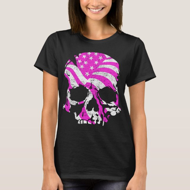 American Skull Rosa T Shirt (Framsida)