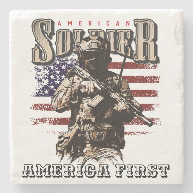 American Soldier Design Sandstone Coaster Stenunderlägg (Framsidan)
