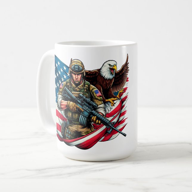 American Soldier Eagle USA flagga Patriotic Art Kaffemugg (Framsida vänster)