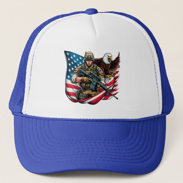 American Soldier Eagle USA flagga Patriotic Art Keps (Framsida)