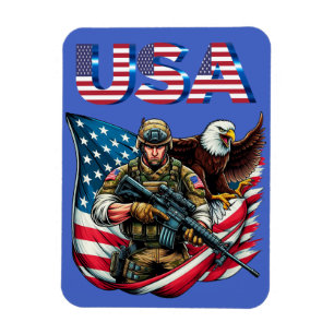 American Soldier Eagle USA flagga Patriotic Art Magnet