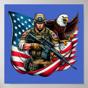 American Soldier Eagle USA flagga Patriotic Art Poster