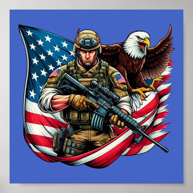 American Soldier Eagle USA flagga Patriotic Art Poster (Framsidan)