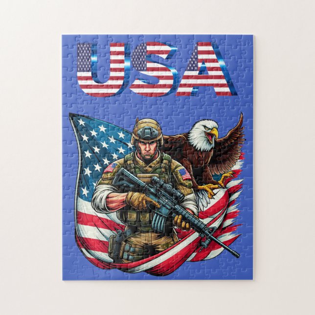 American Soldier Eagle USA flagga Patriotic Art Pussel (Vertikal)
