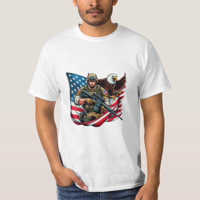 American Soldier Eagle USA flagga Patriotic Art T Shirt (Framsida)