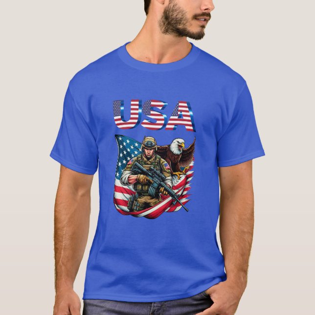 American Soldier Eagle USA flagga Patriotic Art T Shirt (Framsida)