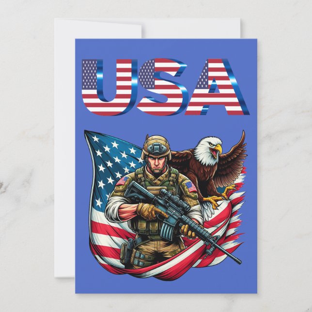 American Soldier Eagle USA flagga Patriotic Art Tack Kort (Framsida)