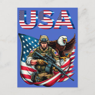 American Soldier Eagle USA flagga Patriotic Art Vykort