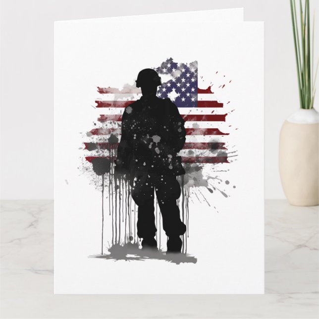 American Soldier mot USA:s Flagga Kort (Framsida)