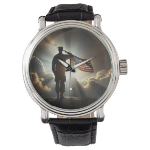 American Soldier Saluting United Stater Flagga Armbandsur