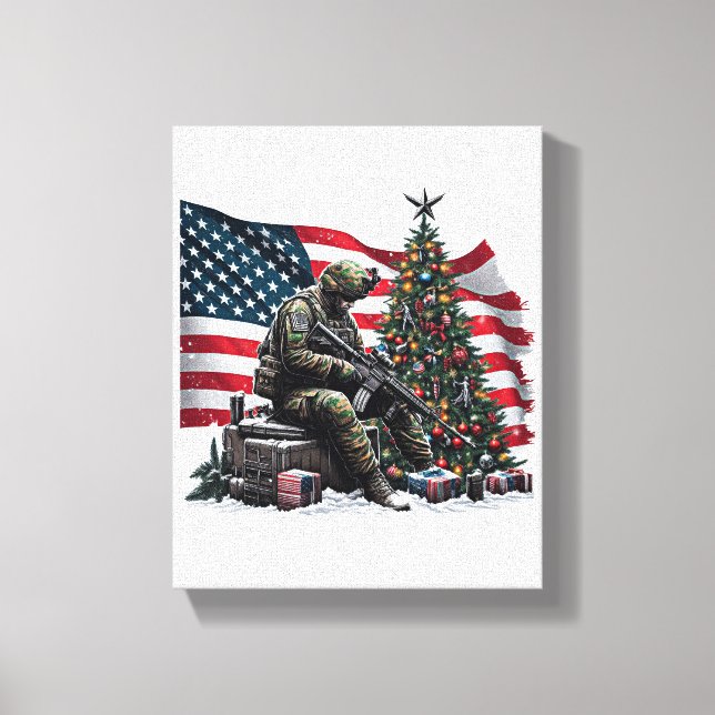 American Soldier USA flagga Julgran Art Canvastryck (Framsida)