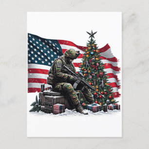 American Soldier USA flagga Julgran Art Vykort