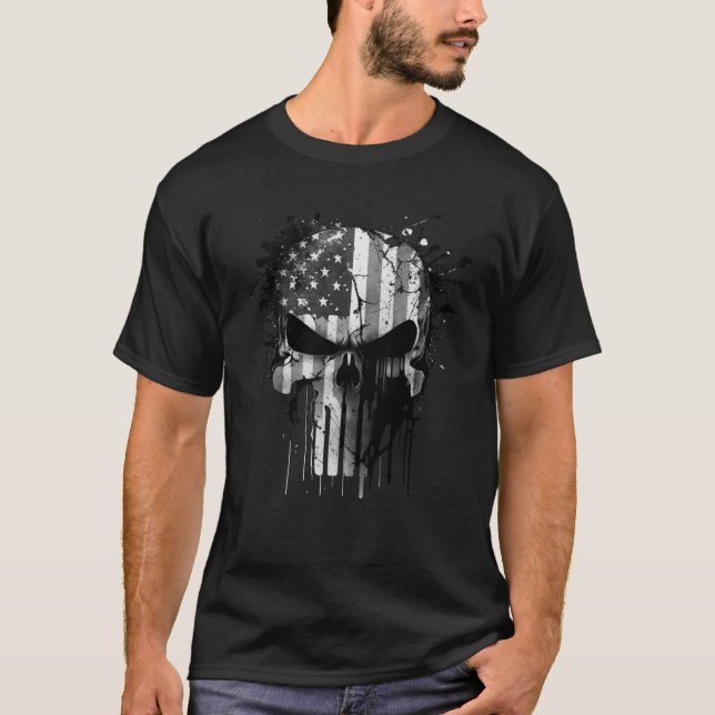 American Spartan Reaper Themed USA Flag National P T Shirt (Framsida)