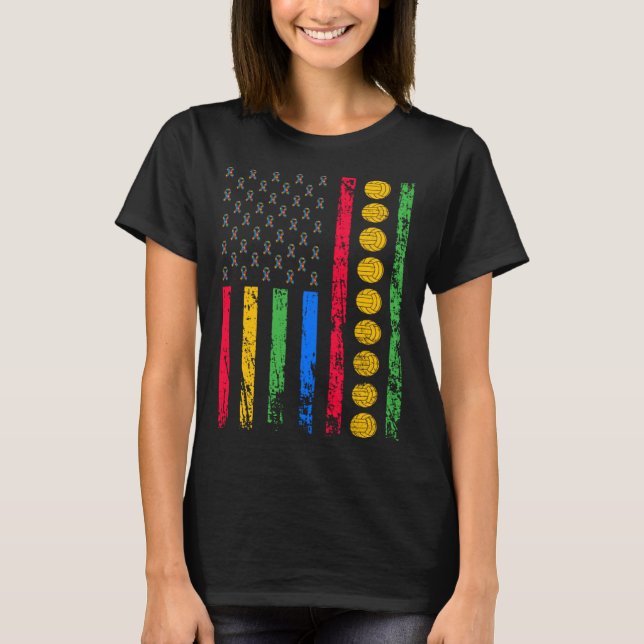 American Sports Flag Autism Awareness Month Volley T Shirt (Framsida)