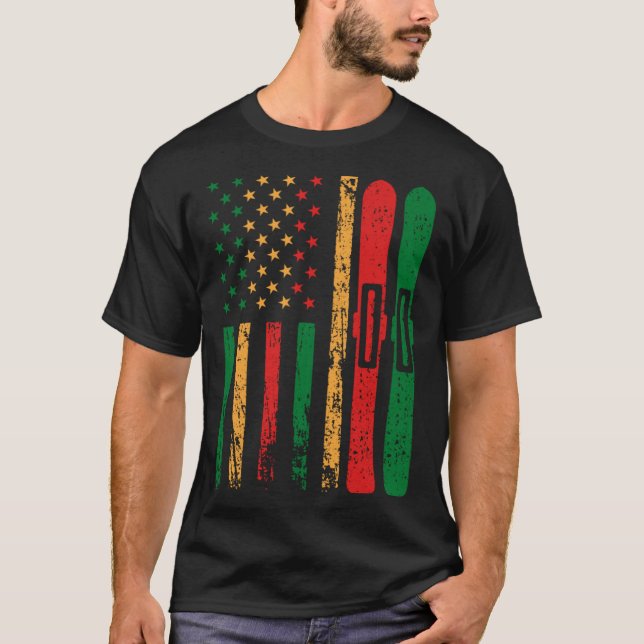 American Sports Flag Black History Month Snow Skii T Shirt (Framsida)