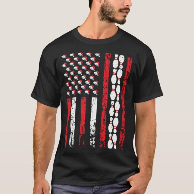 American Sports Flag Christmas Bowling Pins Athlet T Shirt (Framsida)