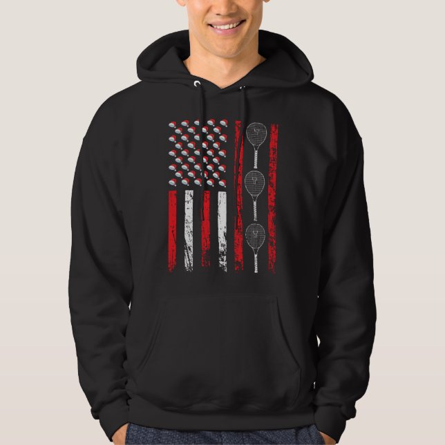 American Sports Flag Christmas Tennis Racket Athle Hoodie (Framsida)
