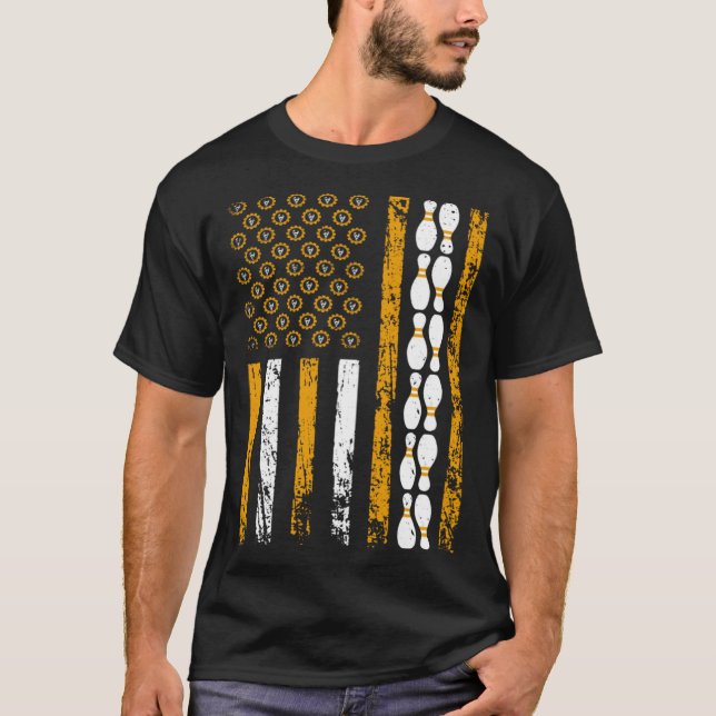American Sports Flag Construction Tools Bowling Pi T Shirt (Framsida)