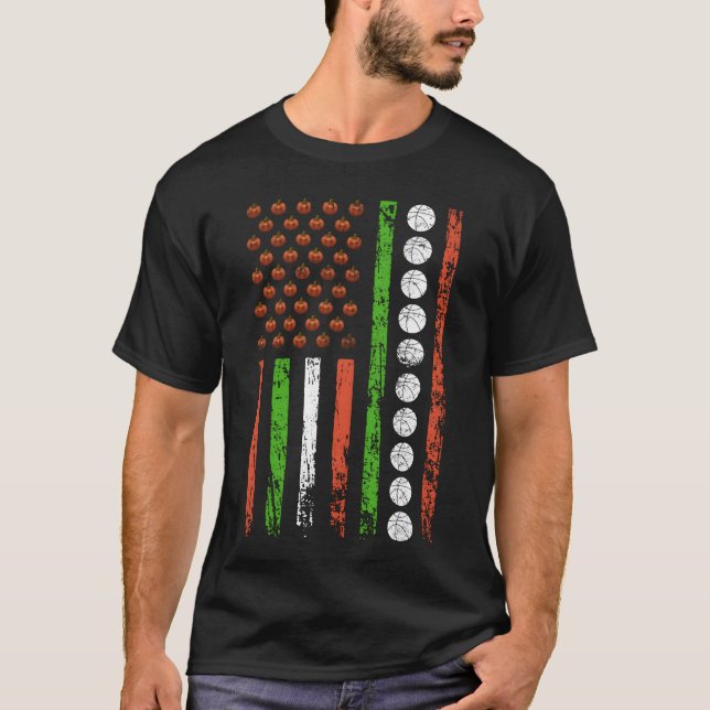 American Sports Flag Halloween Pumpkin Basketball  T Shirt (Framsida)