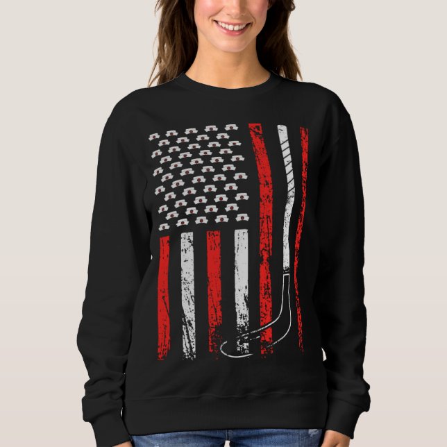 American Sports Flag National Nurses Day Ice Hocke T Shirt (Framsida)