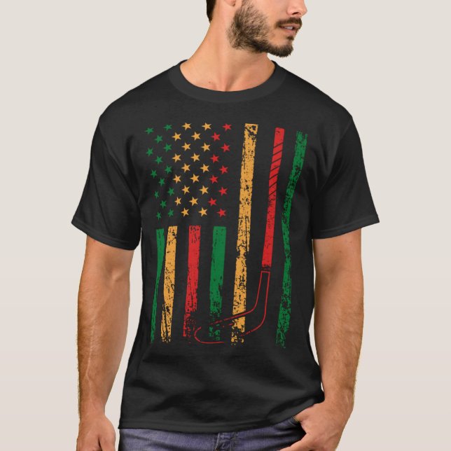 American Sports Flagga Black History Month Ice Hoc T Shirt (Framsida)