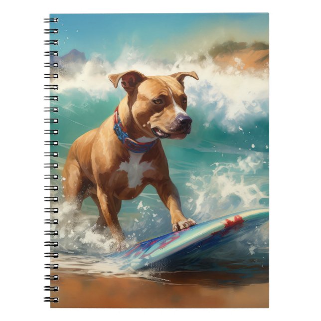 American Stafford Dshire Beach Surfing Painting Anteckningsbok (Framsidan)