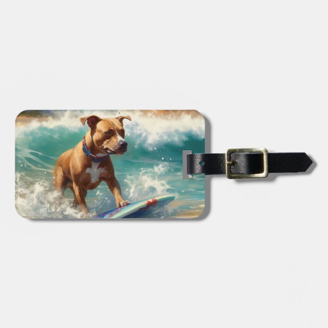 American Stafford Dshire Beach Surfing Painting Bagagebricka (Horisontell Framsida)