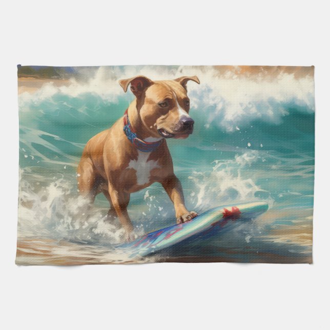 American Stafford Dshire Beach Surfing Painting Kökshandduk (Horisontell)