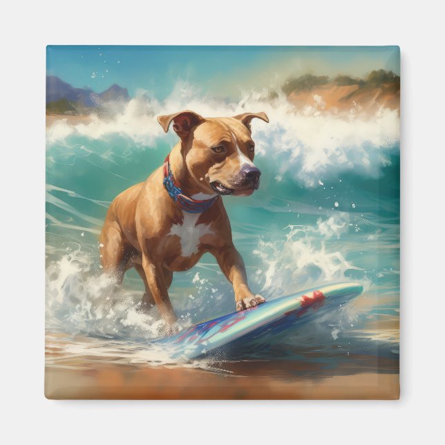 American Stafford Dshire Beach Surfing Painting Magnet (Framsidan)