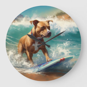 American Stafford Dshire Beach Surfing Painting Stor Klocka