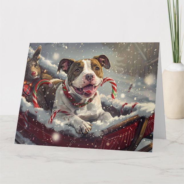 American Stafford Dshire Hund jul Festive Kort (Framsida)