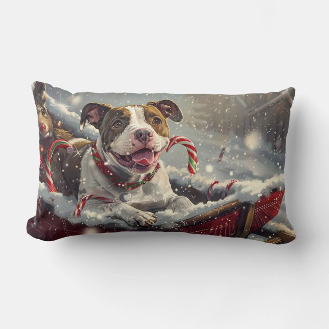 American Stafford Dshire Hund jul Festive Lumbarkudde (Framsida)