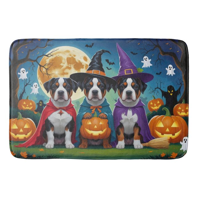 American Stafford Dshire Hund Pumpkin Halloween Fu Badrumsmatta (Framsidan)