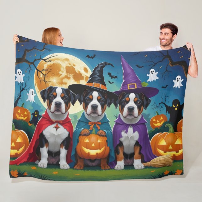 American Stafford Dshire Hund Pumpkin Halloween Fu Fleecefilt (På plats)