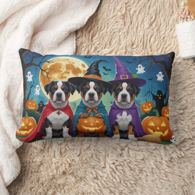 American Stafford Dshire Hund Pumpkin Halloween Fu Lumbarkudde (Filt)