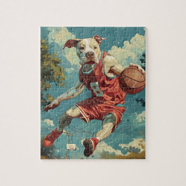American Stafford Dshire Hund Spelande Basketball Pussel (Vertikal)