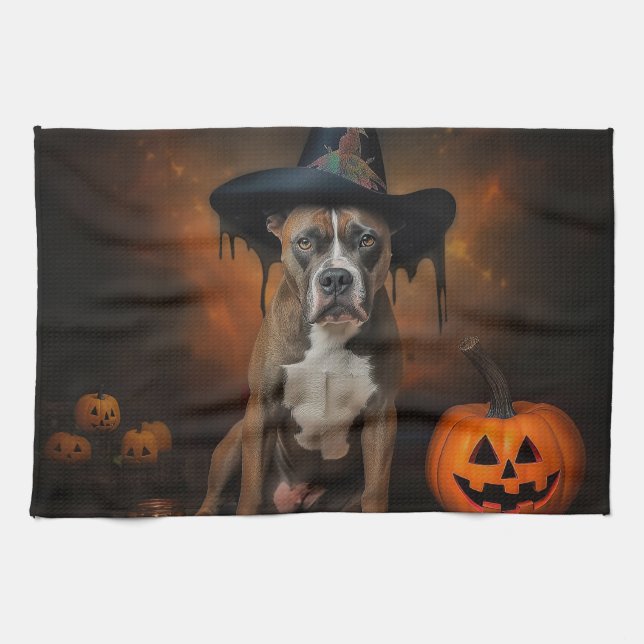 American Stafford Dshire Pumpkins Halloween Scary Kökshandduk (Horisontell)