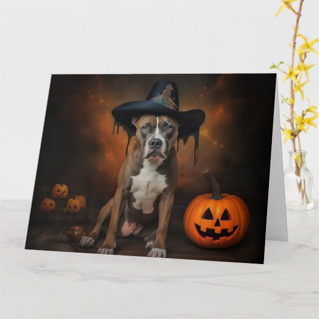 American Stafford Dshire Pumpkins Halloween Scary Kort (Gul blomma)