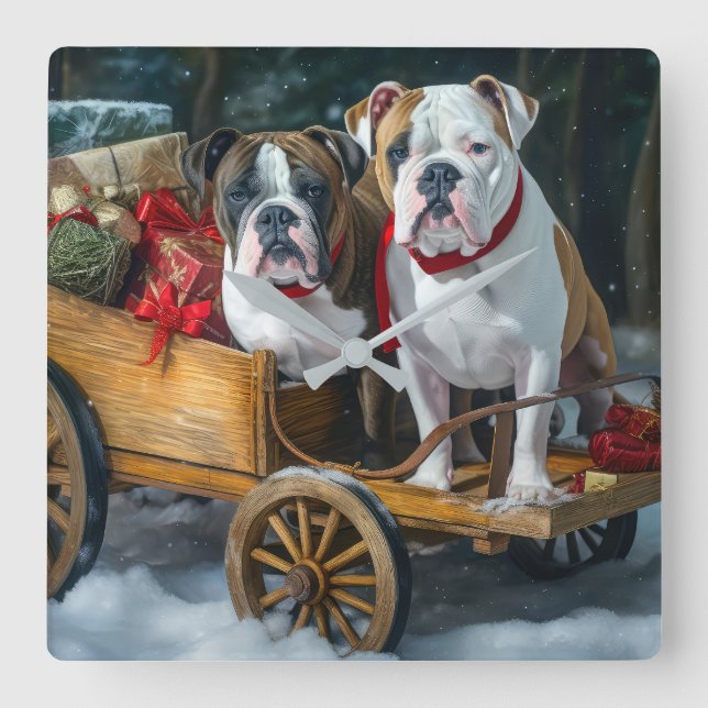 American Stafford Dshire Snowy Sleigh-jul Fyrkantig Klocka (Framsida)