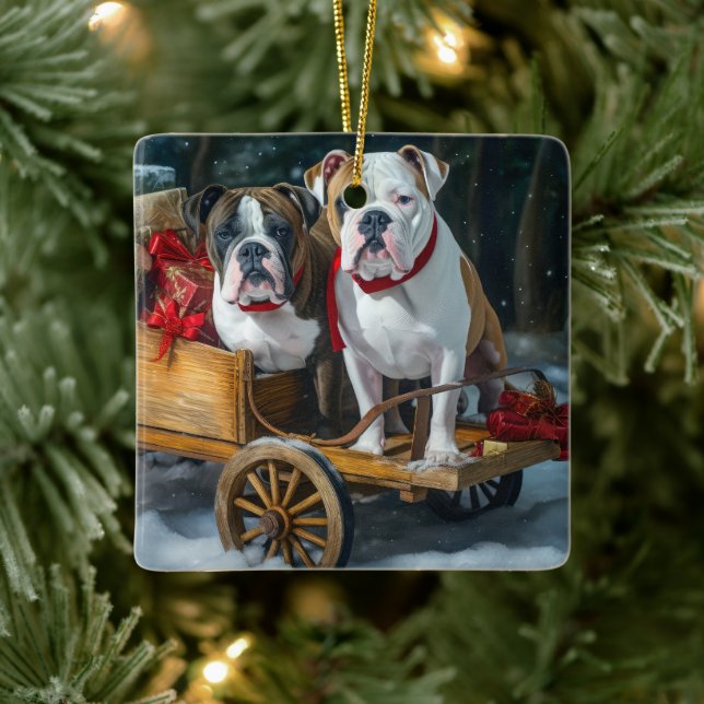 American Stafford Dshire Snowy Sleigh-jul Julgransprydnad Keramik (Träd)