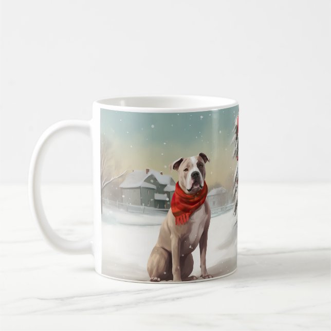 American Stafford Hund i Snö-julen Kaffemugg (Vänster)