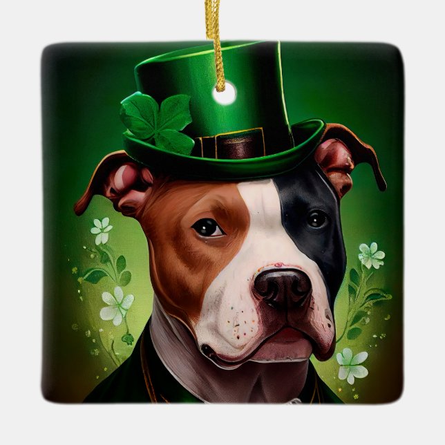 American Stafford hund i St. Patrick's Day Julgransprydnad Keramik (Framsida)
