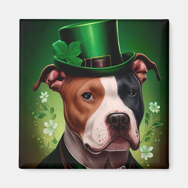 American Stafford hund i St. Patrick's Day Magnet (Framsidan)