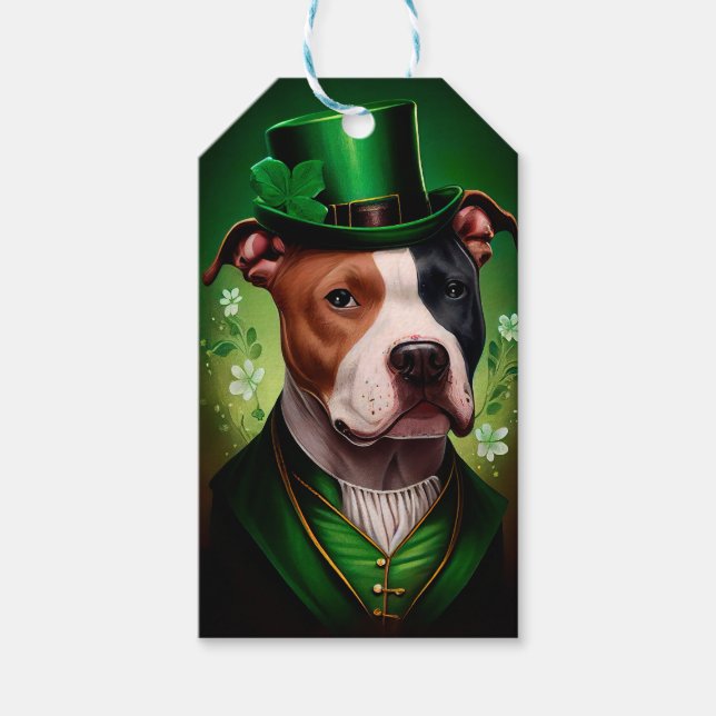 American Stafford hund i St. Patrick's Day Presentetikett (Framsidan)