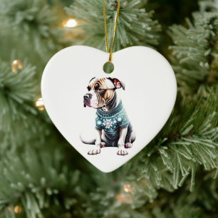American Stafford Terrier Terrier Julsötare Julgransprydnad Keramik